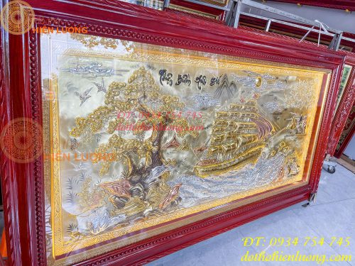 Tranh Thuận buồm xuôi gió 90x170cm bằng đồng mạ tam khí