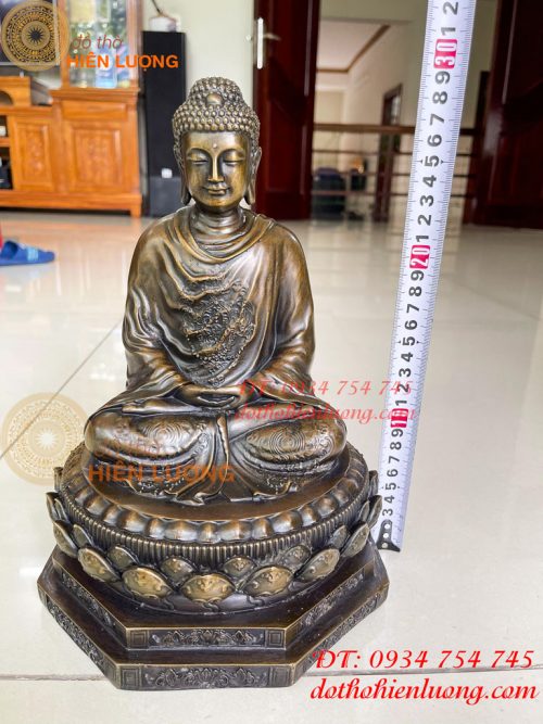 Tượng phật thích ca bệ bát giác bằng đồng cao 30cm