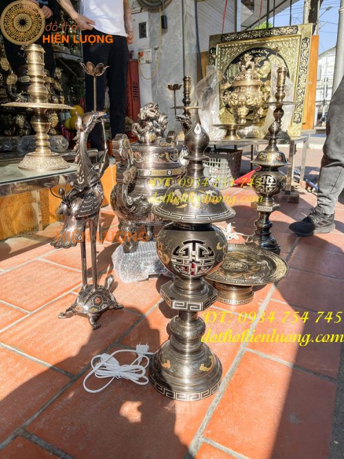 Bộ đỉnh khảm ngũ sắc thờ cúng cực đẹp