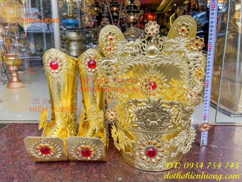 Bộ mũ hài quan bằng đồng cho ông dâng đền, thờ cúng
