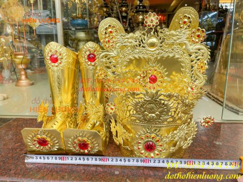 Bộ mũ hài quan bằng đồng cho ông dâng đền, thờ cúng