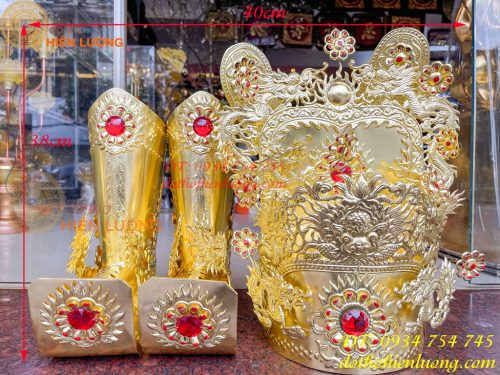 Bộ mũ hài quan bằng đồng cho ông dâng đền, thờ cúng