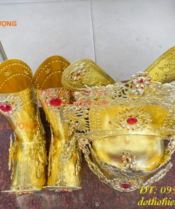 Bộ mũ hài quan bằng đồng cho ông dâng đền, thờ cúng