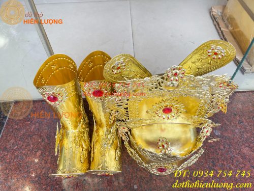 Bộ mũ hài quan bằng đồng cho ông dâng đền, thờ cúng