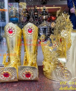 Bộ mũ hài quan bằng đồng cho ông dâng đền, thờ cúng