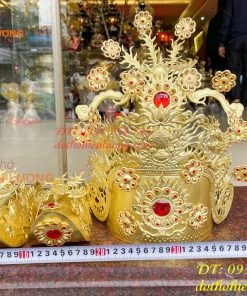 Bộ mũ hia quan bằng đồng cho bà dâng đền, thờ cúng