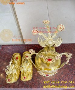 Bộ mũ hia quan bằng đồng cho bà dâng đền, thờ cúng