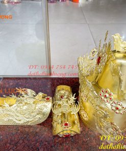 Bộ mũ hia quan bằng đồng cho bà dâng đền, thờ cúng
