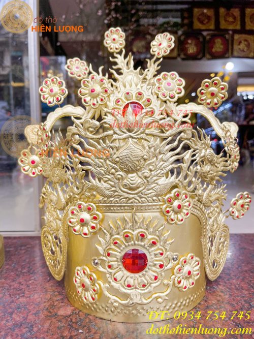 Bộ mũ hia quan bằng đồng cho bà dâng đền, thờ cúng
