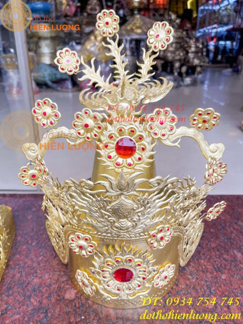 Bộ mũ hia quan bằng đồng cho bà dâng đền, thờ cúng