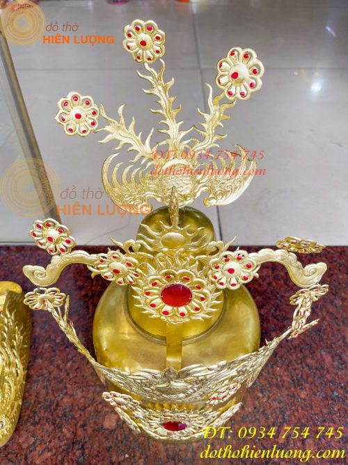 Bộ mũ hia quan bằng đồng cho bà dâng đền, thờ cúng