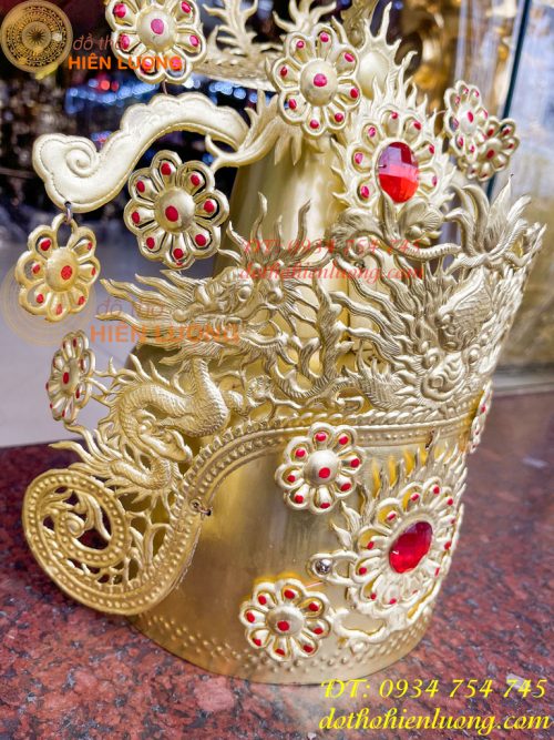 Bộ mũ hia quan bằng đồng cho bà dâng đền, thờ cúng