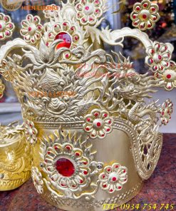 Bộ mũ hia quan bằng đồng cho bà dâng đền, thờ cúng