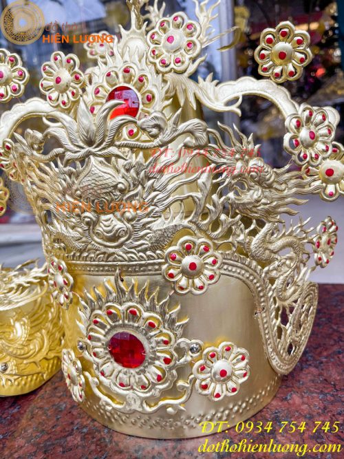 Bộ mũ hia quan bằng đồng cho bà dâng đền, thờ cúng