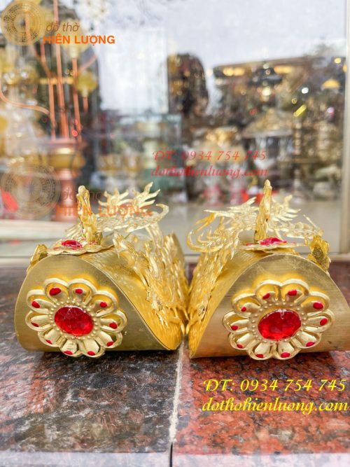 Bộ mũ hia quan bằng đồng cho bà dâng đền, thờ cúng
