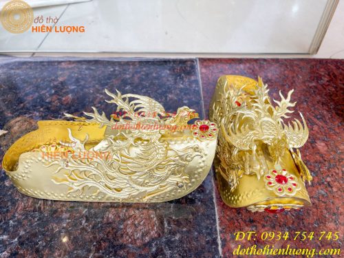 Bộ mũ hia quan bằng đồng cho bà dâng đền, thờ cúng