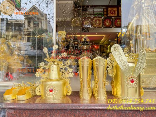 Mũ hài hia quan bằng đồng cho ông bà dâng đền