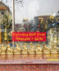 Bộ 12 con giáp bệ tiền cao 10cm bằng đồng phong thủy