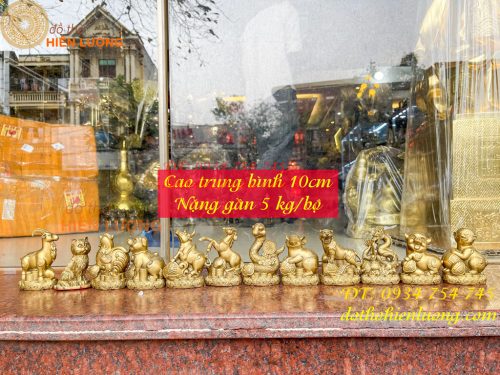 Bộ 12 con giáp bệ tiền cao 10cm bằng đồng phong thủy