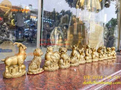 Bộ 12 con giáp bệ tiền cao 10cm bằng đồng phong thủy