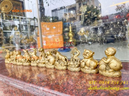 Bộ 12 con giáp bệ tiền cao 10cm bằng đồng phong thủy
