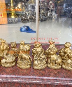 Bộ 12 con giáp bệ tiền cao 10cm bằng đồng phong thủy
