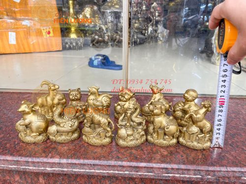 Bộ 12 con giáp bệ tiền cao 10cm bằng đồng phong thủy