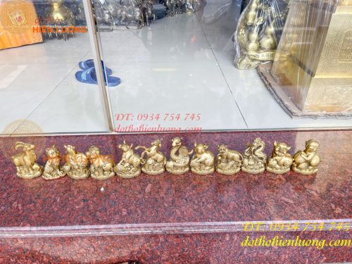 Bộ 12 con giáp bệ tiền cao 10cm bằng đồng phong thủy
