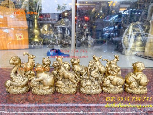 Bộ 12 con giáp bệ tiền cao 10cm bằng đồng phong thủy