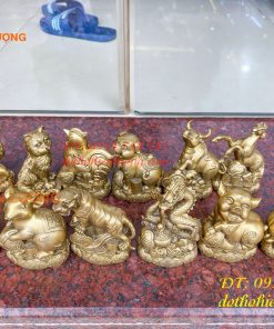Bộ 12 con giáp bệ tiền cao 10cm bằng đồng phong thủy
