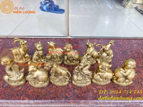 Bộ 12 con giáp bệ tiền cao 10cm bằng đồng phong thủy