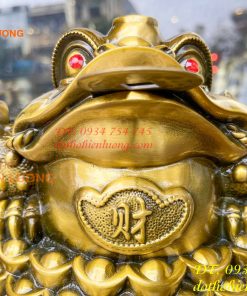 Tượng cóc 3 chân bệ vàng bằng đồng phong thủy