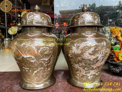 Đôi chóe khảm tam khí cao 50cm thờ cúng