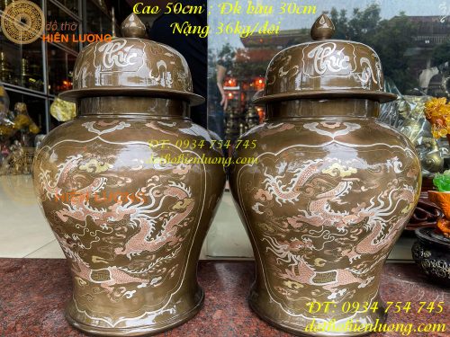Đôi chóe khảm tam khí cao 50cm thờ cúng