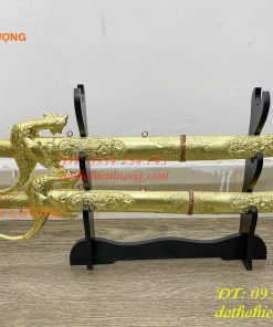 Kiếm thờ bằng đồng kèm giá đỡ gõ 2 tầng
