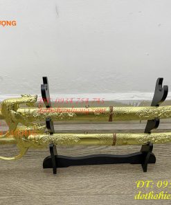 Kiếm thờ bằng đồng kèm giá đỡ gõ 2 tầng