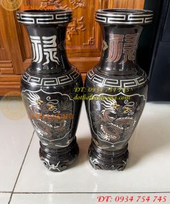 Đôi lọ hoa khảm ngũ sắc cao 38cm bằng đồng đỏ thờ cúng