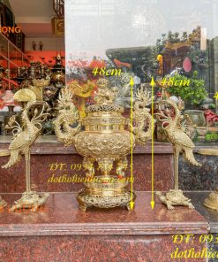 Bộ Đỉnh Vĩnh Tiến Ngũ Sự Số 3 Cao 48cm 5 Món Đỉnh Nến Hạc