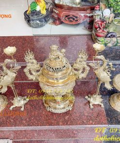 Bộ Đỉnh Vĩnh Tiến Ngũ Sự Số 3 Cao 48cm 5 Món Đỉnh Nến Hạc