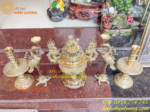 Bộ Đỉnh Vĩnh Tiến Ngũ Sự Số 3 Cao 48cm 5 Món Đỉnh Nến Hạc