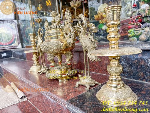 Bộ Đỉnh Vĩnh Tiến Ngũ Sự Số 3 Cao 48cm 5 Món Đỉnh Nến Hạc