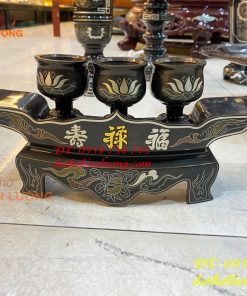 Bộ Ngai Chén 3 Khảm Ngũ Sắc Thờ Cúng