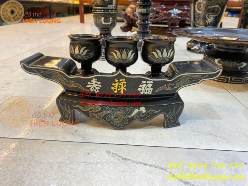 Bộ Ngai Chén 3 Khảm Ngũ Sắc Thờ Cúng