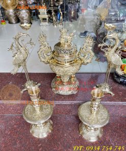 Bộ đỉnh đồng thờ cúng số 4 vĩnh tiến cao 60cm