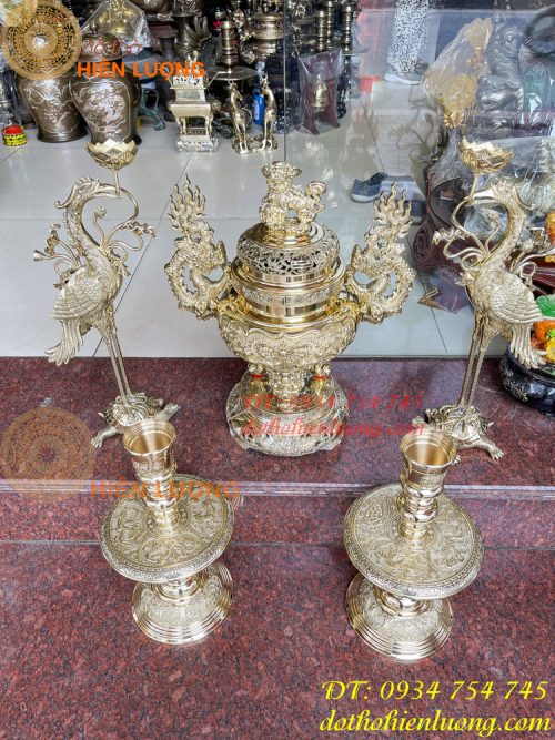 Bộ đỉnh đồng thờ cúng số 4 vĩnh tiến cao 60cm