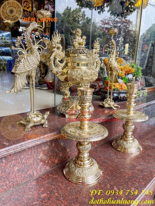 Bộ đỉnh đồng thờ cúng số 4 vĩnh tiến cao 60cm