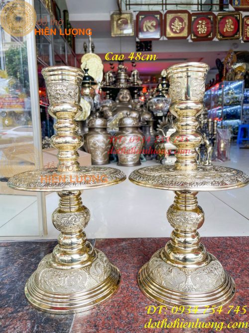Đôi chân nến bằng đồng số 4 vĩnh tiến cao 48cm thờ cúng