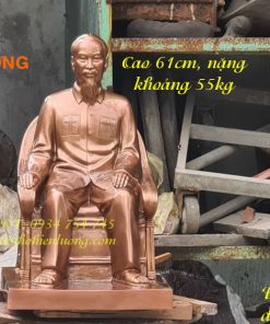 Tượng bác hồ ngồi ghế mây cao 61cm bằng đồng đỏ