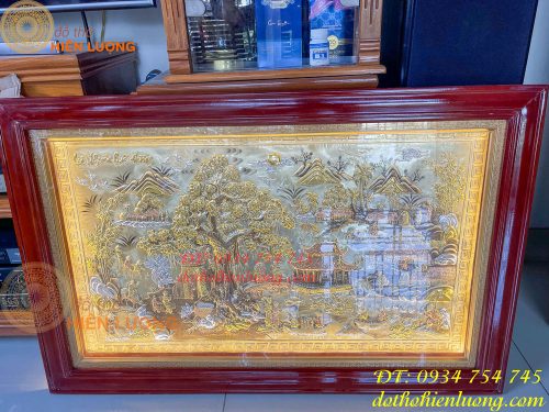 Tranh cội nguồn quê hương 75x115cm bằng đồng mạ tam khí