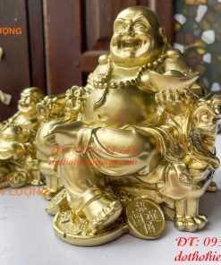 Tượng di lặc ngai rồng bằng đồng phong thủy 2 cỡ